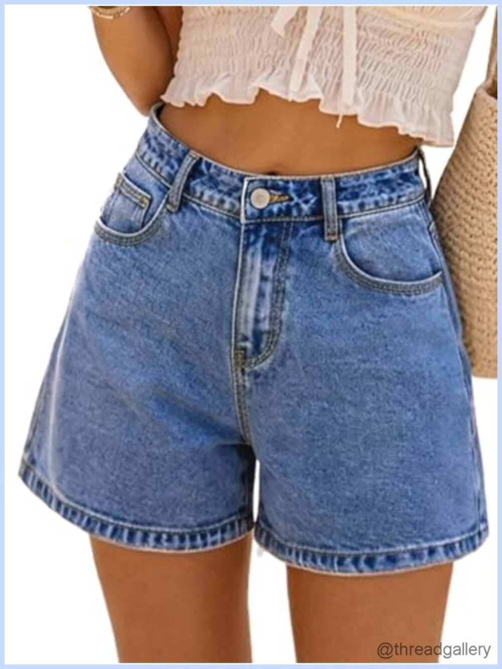 High Waisted Baggy A-Line Bermuda Jean Shorts for Women - Soft Stretchy Denim
